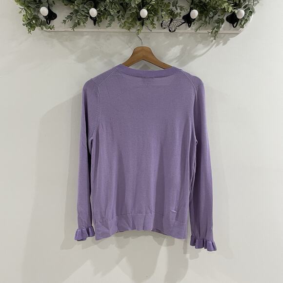 Kate Spade Painter Pansy Purple Ruffle Buttoned Comfortable Cardigan Size M - Picture 6 of 6